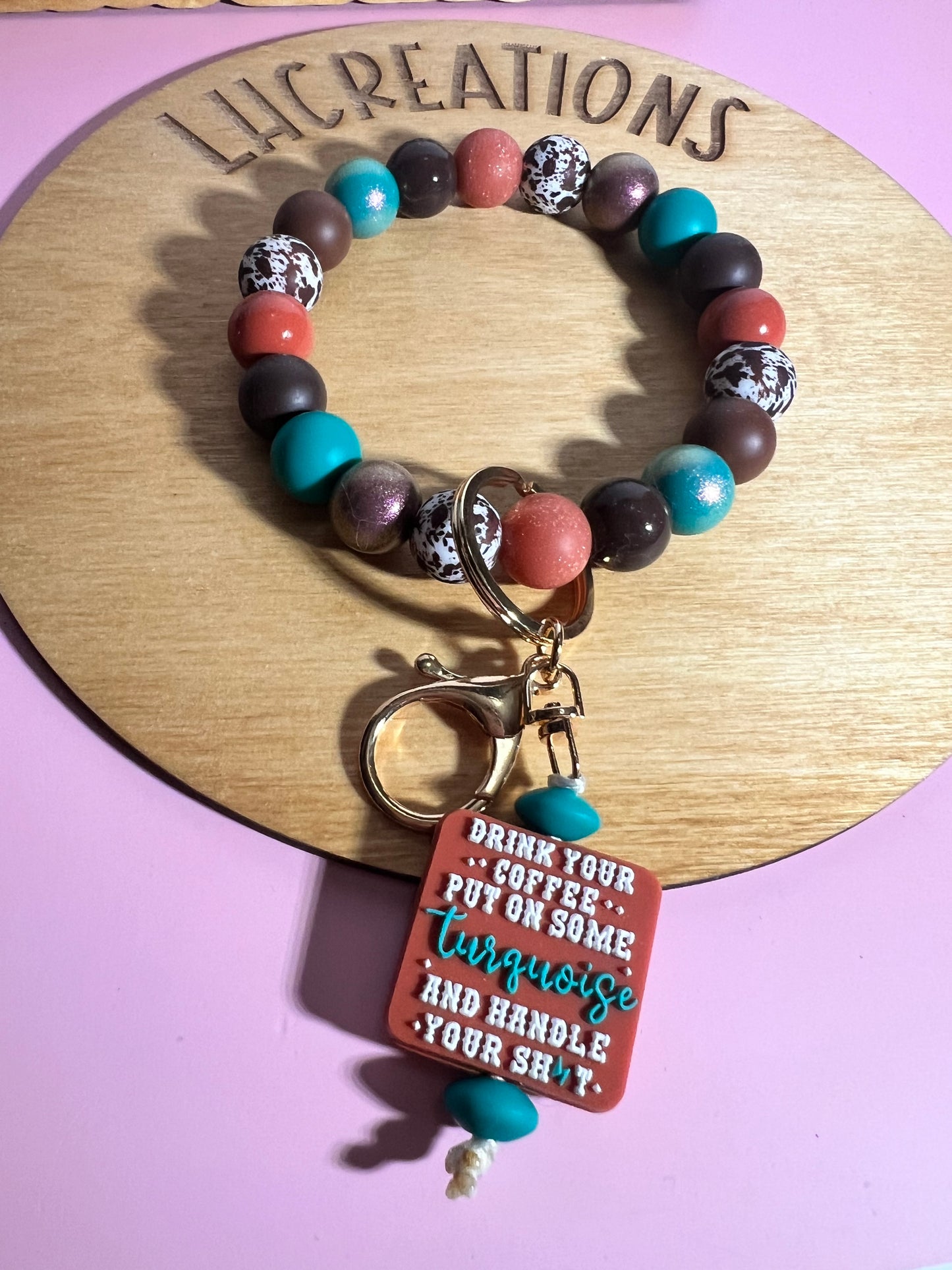 Coffee and Turquoise Wristlet