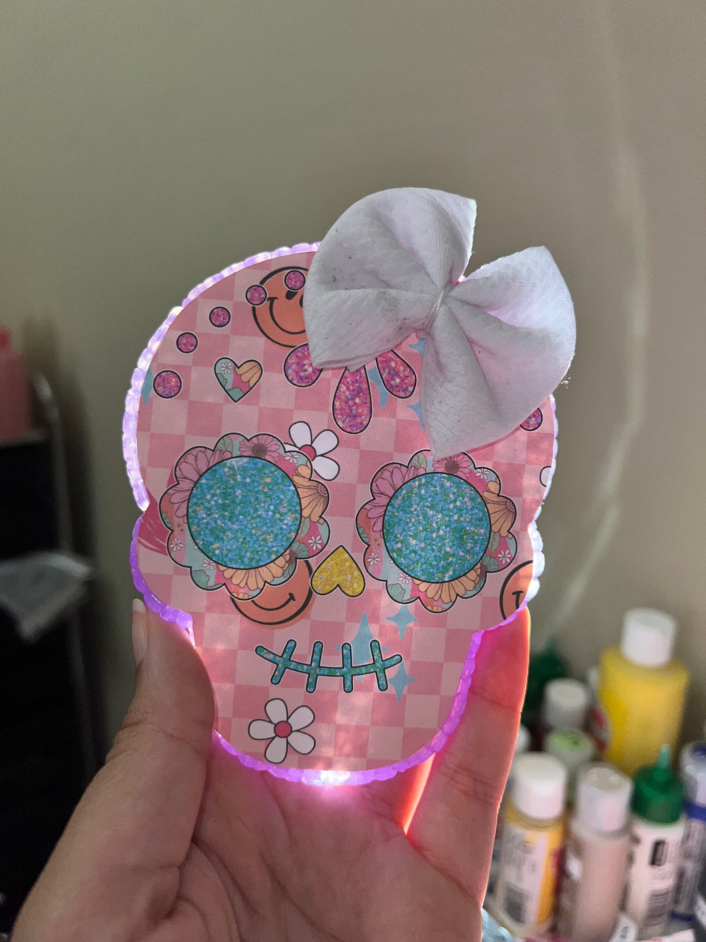 Sugar skull w/ white bow