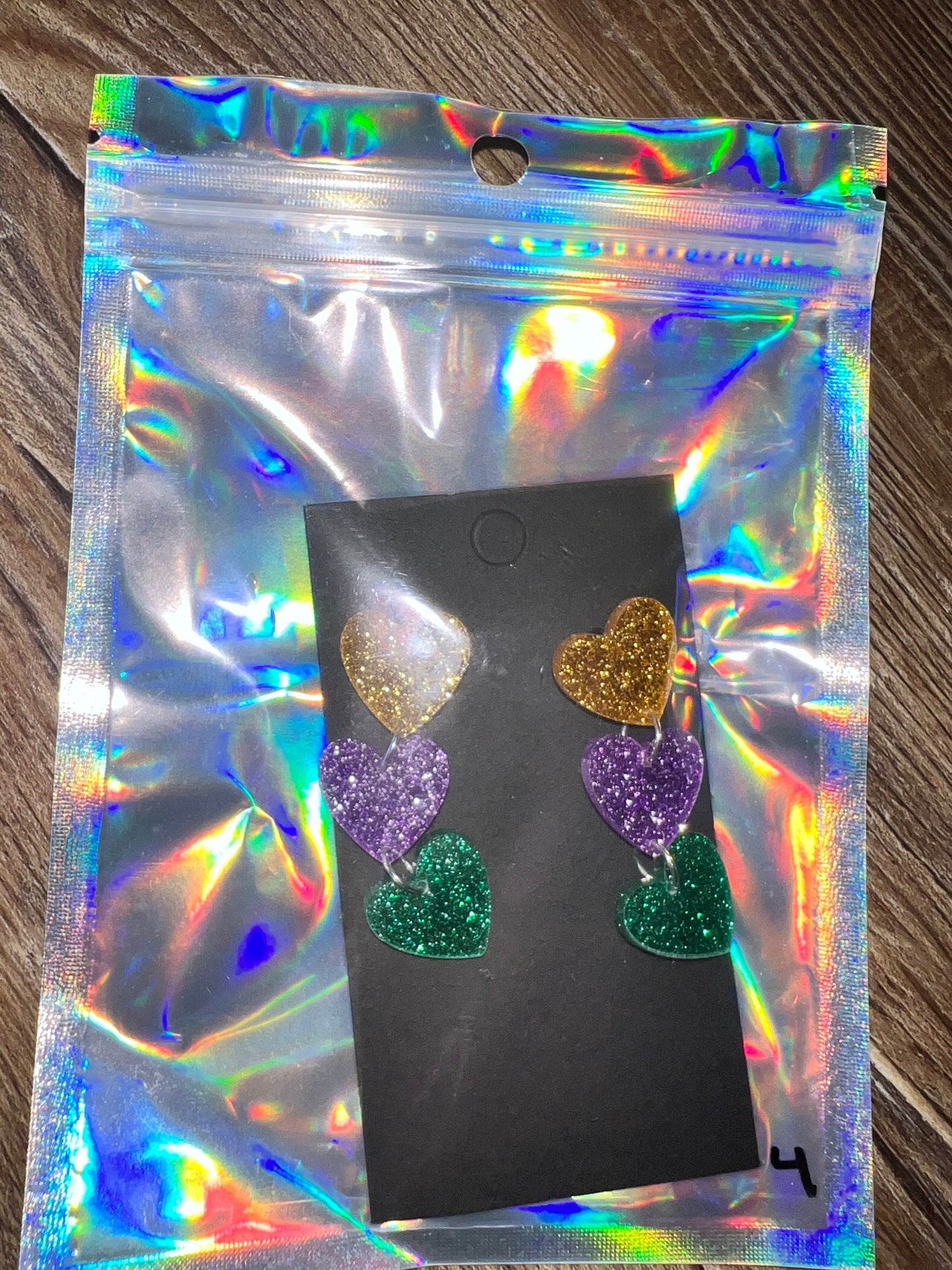 Mardi Gras Heart Earrings