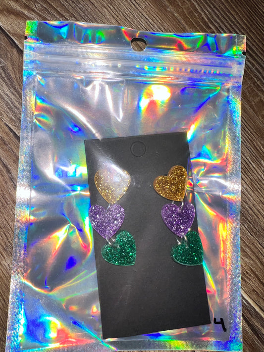 Mardi Gras Heart Earrings